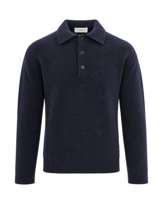 Paolo Pecora Dark Blue Long-Sleeve Knit Polo Shirt