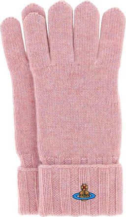 Vivienne Westwood Orb-geborduurde Kasjmier Handschoenen - Dames - Accessoires - Roze - Maat: S/M Kasjmier