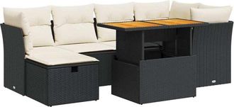 vidaXL Set Sof&aacute;s Jard&iacute;n Y Cojines 7 Pzas Rat&aacute;n Sint&eacute;tico Acacia Negro Vidaxl