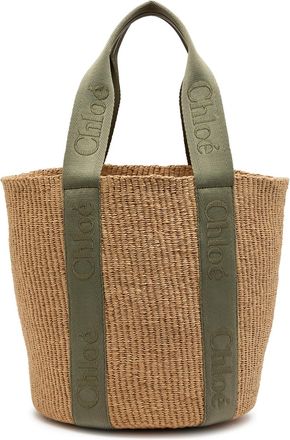 Chlo&eacute; Woody Logo-embroidered Raffia Basket bag - Green - One Size