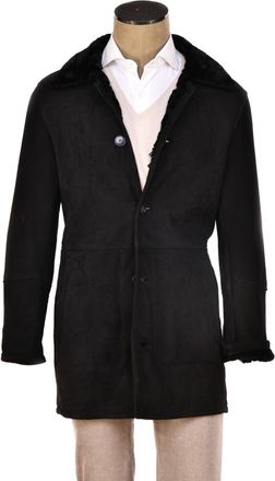 Hettabretz Black Suede Textured Shearling Overcoat