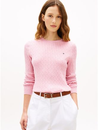 Tommy Hilfiger Womens Cable Knit Sweater - Pink - XXL