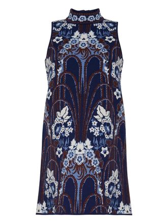 Cara Cara floral mock-neck mini dress - women - Cotton/Polyester/Merino/Metallised Fibres - M - Blue