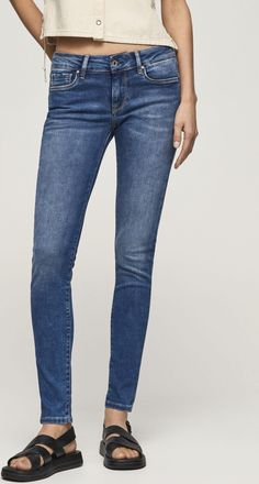 Pepe Jeans London Skinny-fit-Jeans PEPE JEANS SOHO, Damen, Gr. 25, L&auml;nge 28, blau, Denim/Jeans, Obermaterial: 84% Baumwolle, 14% Polyester, 2% Elasthan, skinny fit lang