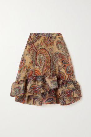 Etro Minigonna Asimmetrica In Organza Con Stampa Paisley E Ruches - Neutri