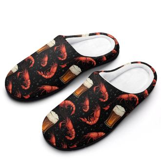 Generic Shrimps Beer Womens Slippers Warm House Slippers Indoor House Shoes with Anti-Skid Rubber Sole