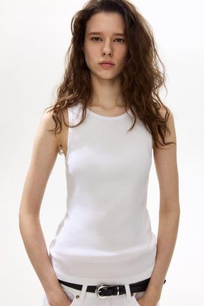 H&M Ribbed silk-blend tank top in White at Nordstrom, Size Xx-Large