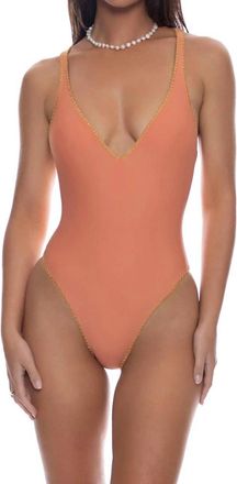 Luli Fama Luxe Stitch V-Neck One Piece Bikini In Azafran