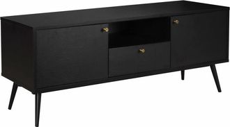 Oviala Mueble de TV moderno con 2 puertas, 1 caj&oacute;n, L 150 cm, madera negra