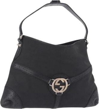 Gucci Pre-owned Vintage Canvas Shoulder Bag - Dames - Vintage Schoudertas - Zwart - ONE Size - Leer - Vintage
