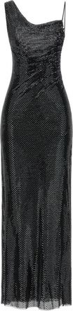 Self Portrait Maxi-jurk met strass en draperie - Dames - Avondkleed - Zwart - XS - Polyester - Kleedjes