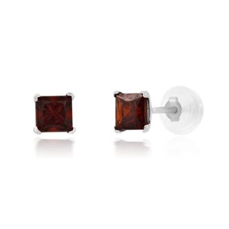 MAX + STONE 14k White Gold Square Princess Cut 4mm Gemstone Stud Earrings