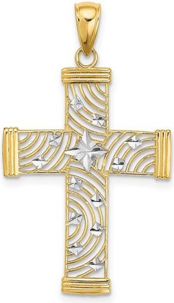 Diamond2Deal 14k Yellow Gold White Rhodium Diamond-cut Stars Cut-Out Cross Charm Pendant