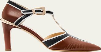 Gabriela Hearst Indi Moto Multi Leather T-Strap Pumps