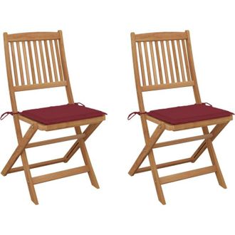 vidaXL Sillas De Jard&iacute;n Plegables Con Almohadas 2 Pcs Acacia Massi&ccedil;a - 199680
