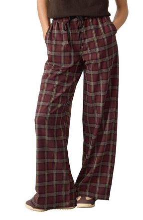 Next Check Plaid Wide Leg Drawstring Pants in Red at Nordstrom, Size 12 Us