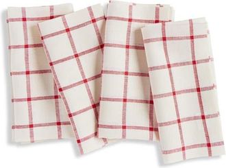 Solino Home Linen Dinner Napkins Set of 4, 20 x 20 - Windowpane in Tofu/red at Nordstrom