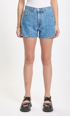 Daze The Knockout Polka Dot High Waist Denim Shorts in Full Circle at Nordstrom, Size 30
