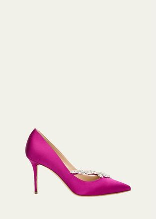 Manolo Blahnik 90mm Nadira Jeweled Satin Pumps