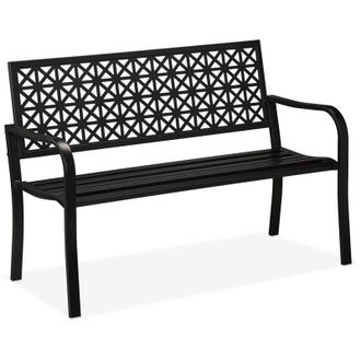 Relaxdays Relaxdays - Garden Bench, 2-Seater, Patio & Balcony, Steel, Geometric Design, hwd: 85x127x62 cm, Outdoor Seating, Black