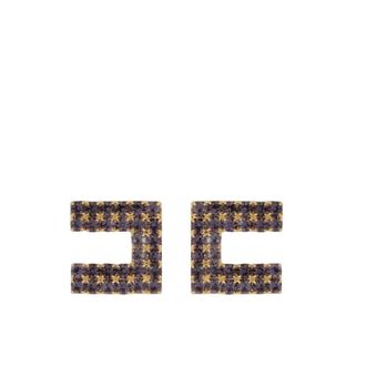 Elisabetta Franchi Oorbel met clip Lobe logo met strass - Dames - Accessoires - Paars - Maat: ONE Size