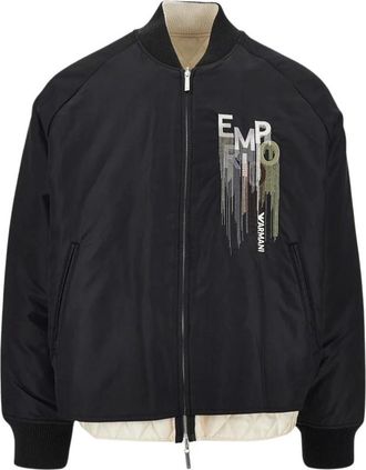 Emporio Armani Nylon bomberjack met logoborduursel - Heren - Jassen - Zwart - Maat: XL Nylon