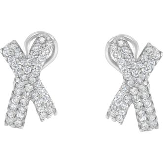 House of Brilliance 14K White Gold 2.0 Cttw Diamond Domed X Shaped Stud Earrings at Nordstrom