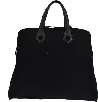 Herm&egrave;s Heeboo Toile Black Canvas Handbag (Pre-Owned)