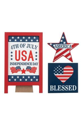 Glitzhome Set of 3 Patriotic Americana Wooden Block Table Sign in Blue at Nordstrom, Size Small