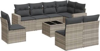 vidaXL Vidaxl - Set Muebles Jard&iacute;n 9 Pzas Y Cojines Rat&aacute;n Sint&eacute;tico Gris Claro