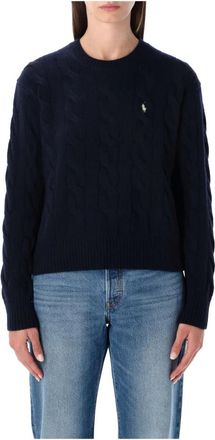 Ralph Lauren Kabelgebreide trui - Dames - Ronde hals truien - Blauw - L - Wol - Truien & Vesten
