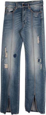 Off-white Distressed Straight Leg Denim Jeans in Blue Cotton