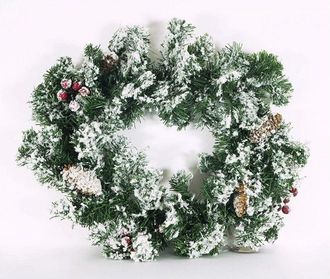 Trade Shop Trade Shop - Ghirlanda Di Natale Innevata Vischio Pigna Bacche Rosse Bianca 40 Cm Decorazioni