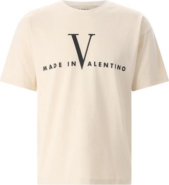 Valentino Tops, Heren, Beige, XL, Katoen, Katoenen T-Shirt met Made-In Borstprint
