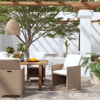 vidaXL vidaXL Sedie da Pranzo da Giardino con Cuscini 4 pz Beige Polyrattan