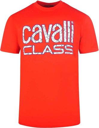 Roberto Cavalli Mens Cavalli Class Bold Floral Logo Red T Shirt - Size: 40