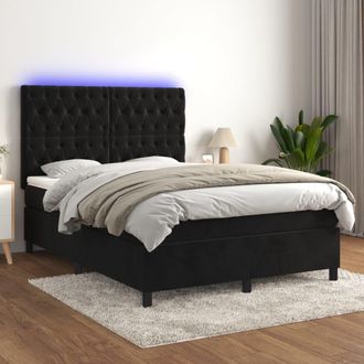 vidaXL Cama Box Spring Colch&oacute;n Y Led Terciopelo Negro 140x190 Cm Vidaxl