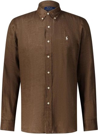 Polo Ralph Lauren Custom-Fit Linnen Overhemd - Heren - Casual Overhemden - Bruin - XL - Linnen - Overhemden