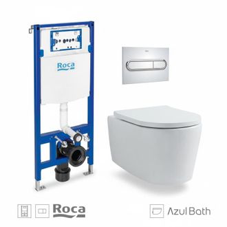 Roca Roca - Bastidor Duplo Cisterna Empotrada Y Pulsador Pl1 Dual Cromo Brillo Con Inodoro Suspendido Rimless Lia Blanco Br Aqua