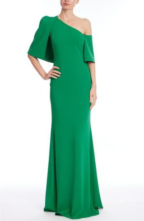 Badgley Mischka One-Shoulder Stretch Crepe Trumpet Gown in Green at Nordstrom, Size 8