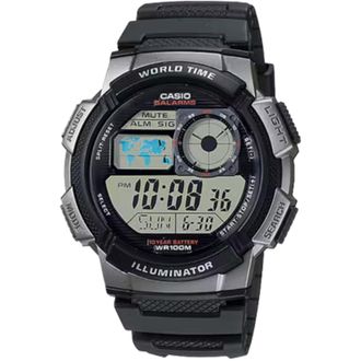 Casio Mens World Time Digital Watch with Black and Silver Dial - AE-1000W-1BVCF
