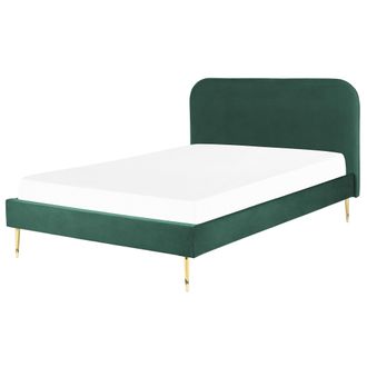 Beliani Cama Con Somier De Terciopelo Verde Dorado 140 X 200 Cm Patas De Metal Flayat