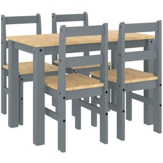 vidaXL Juego De Comedor Panama 5 Pzas Madera Maciza De Pino Gris Vidaxl