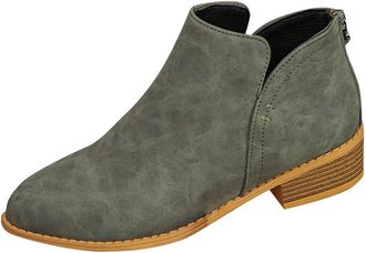 Generic Ankle Boots For Women Uk Fashion Side Zip Elegant Short Boots Biker Booties Casual Leather Booties Business Office Work School Walking Shoes(G-Army Gr