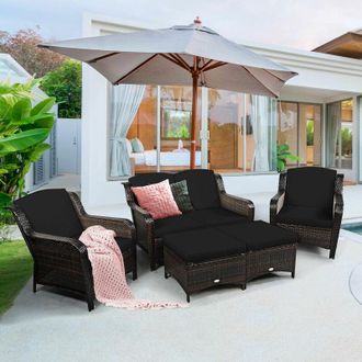 Costway 5 Pieces Patio Furniture Set Outdoor Rattan Conversation Sofa Set w/ Cushions