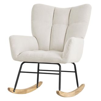 ML Design Mecedora Con Funda De Rizo Beige Tumbona Con Gu&iacute;as De Madera Sill&oacute;n Ergon&oacute;mico Reclinable Con Reposabrazos Dise&ntilde;o Elegante Mueble Tapizado Para Relax 