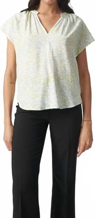 Soaked In Luxury Wynter Notch Neck Short Sleeve Blouse In Skyway Dizzy