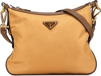 Prada Pre-owned Womens Saffiano Trimmed Tessuto Zip Top Crossbody - Beige Textile - One Size