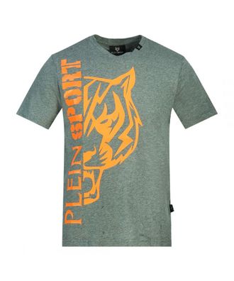 Plein Sport Mens Tiger Side Logo Grey T-Shirt Cotton - Size Large