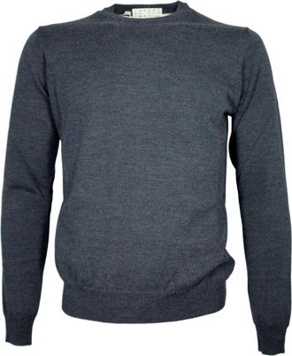 Cashmere Company Rondgebreide trui van merinowol - Heren - Ronde hals truien - Grijs - 3XL - Wol - Truien & Vesten